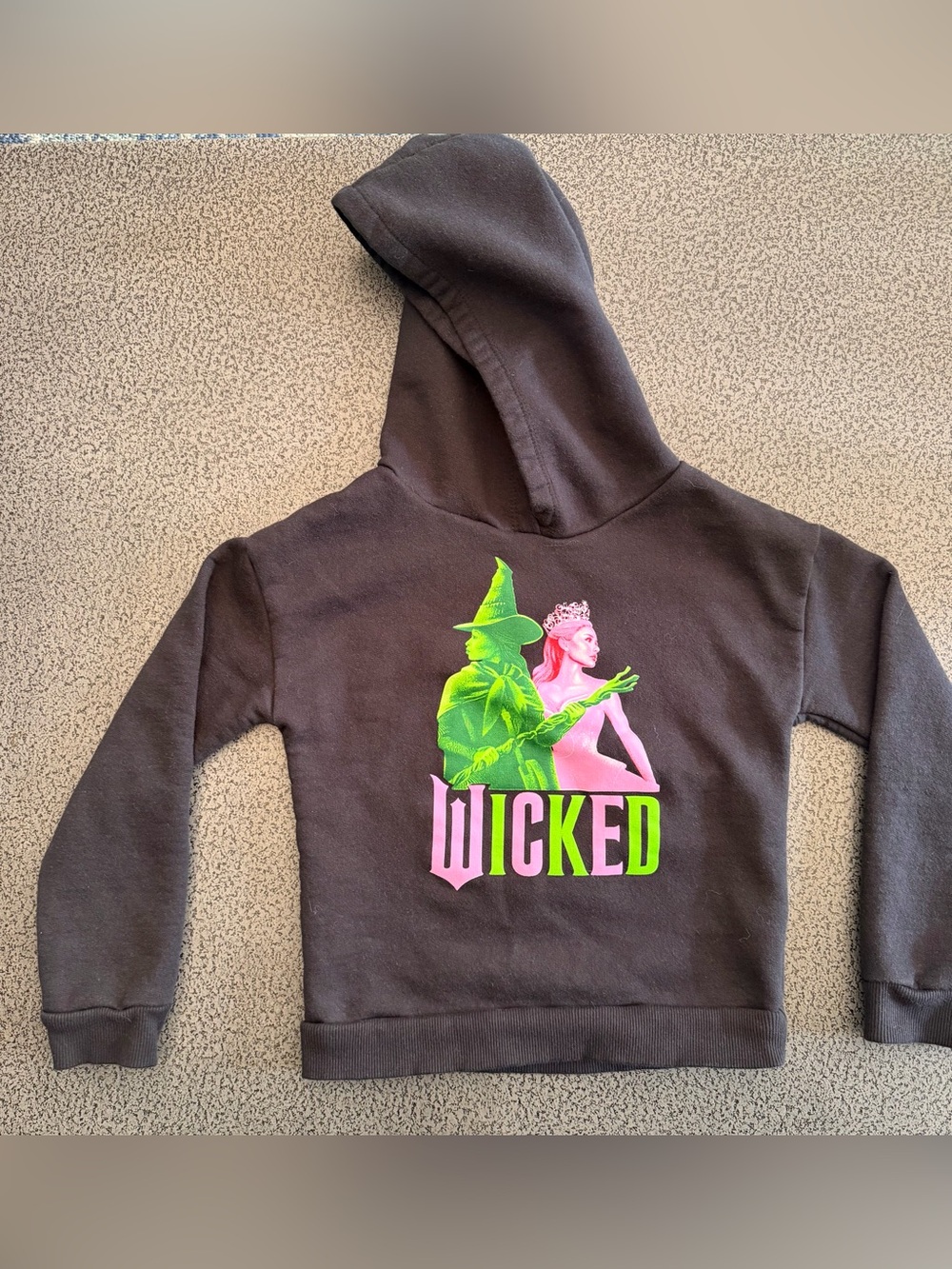 Wicked Graphic Kids Hoodie - Black with Neon Green & Pink worn 1x